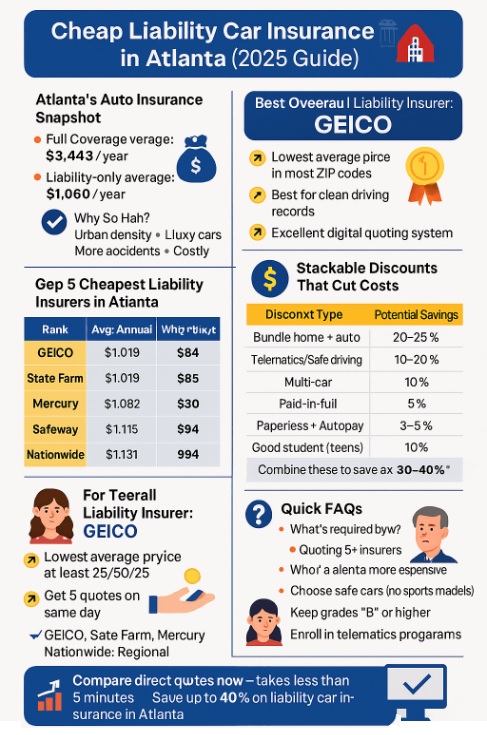 Infographic for Cheap Liability Car Insurance in Atlanta
