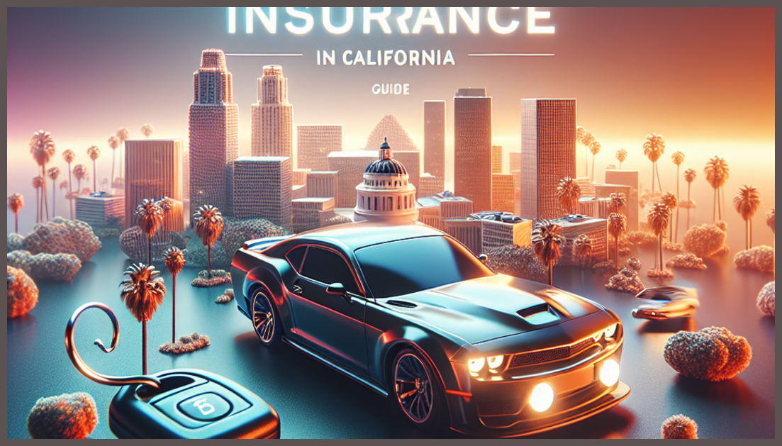 A car and insurance symbols against a California backdrop