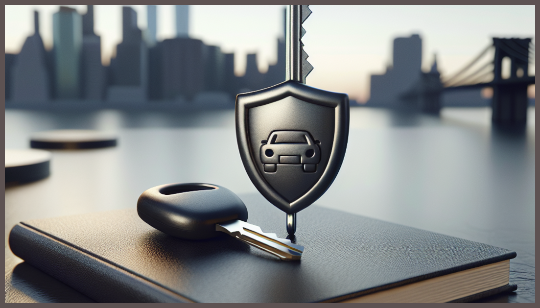 Car insurance symbols with New York skyline in the background.