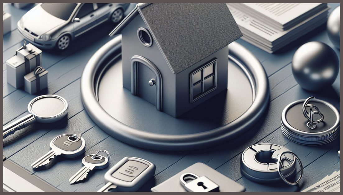 Visual representation of insurance concepts with symbols of safety and security.