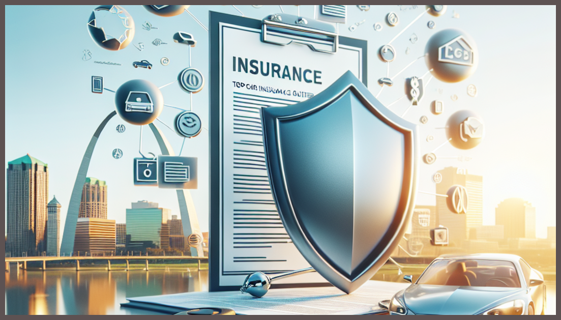 Car insurance symbols with St Louis skyline in the background