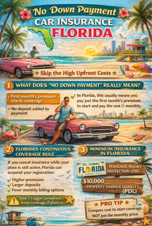 Infographic on No Down Payment Car Insurance Florida