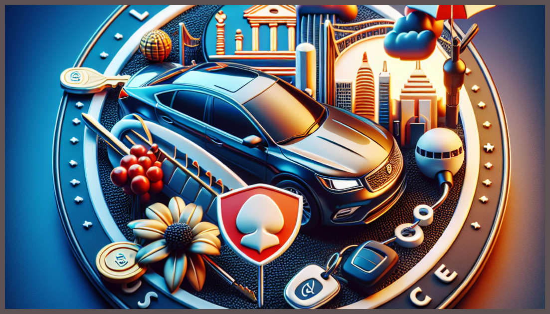 Minimalistic representation of car insurance with Georgia elements.