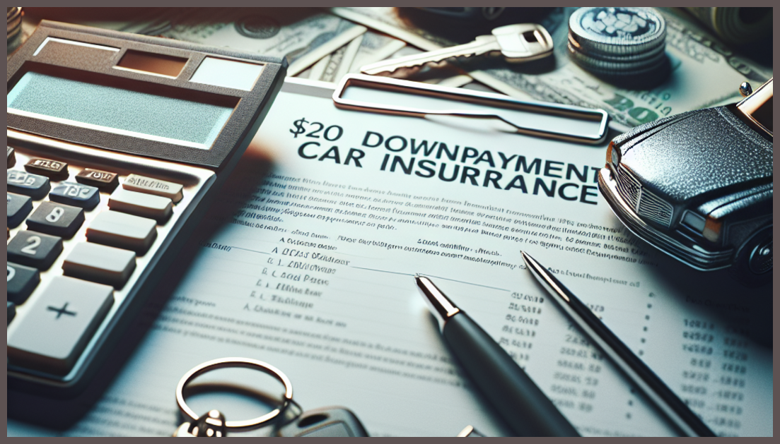 Car insurance document with a down payment symbol on a table