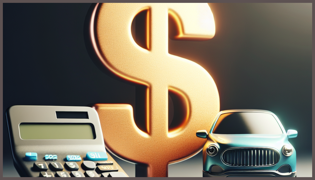 A simple car insurance symbol with a dollar sign and a calculator.